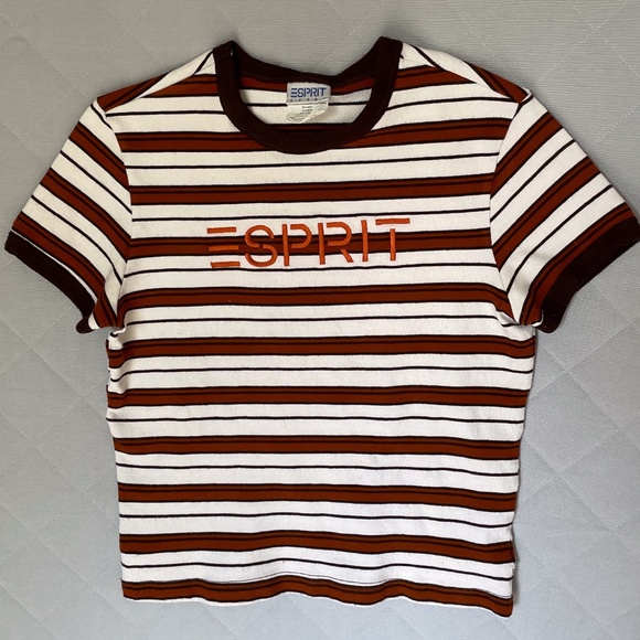 Vintage ESPRIT Striped Ringer Babydoll T-Shirt - 1990's - Size Large - Picture 2 of 5